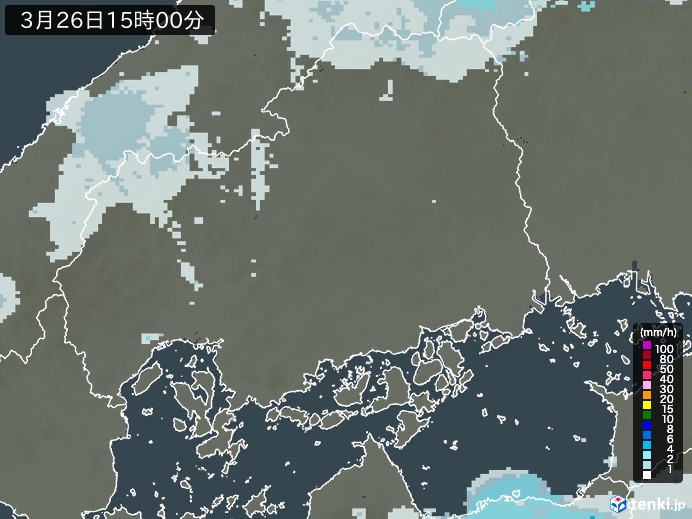 広島県の雨雲レーダー(2024年03月26日)
