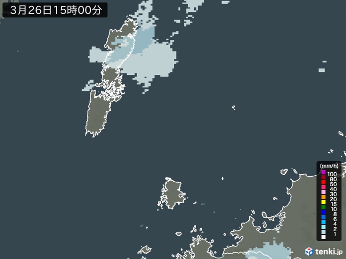 壱岐・対馬(長崎県)の雨雲レーダー(2024年03月26日)