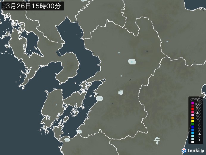 熊本県の雨雲レーダー(2024年03月26日)