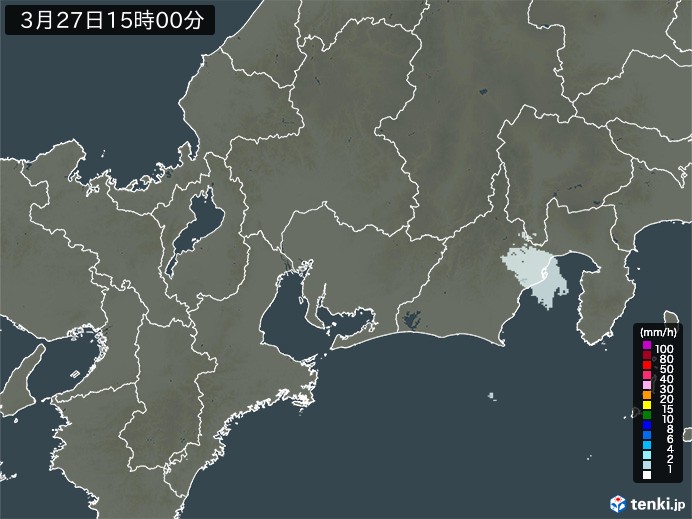東海地方の雨雲レーダー(2024年03月27日)