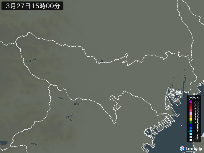 東京都の雨雲レーダー(2024年03月27日)