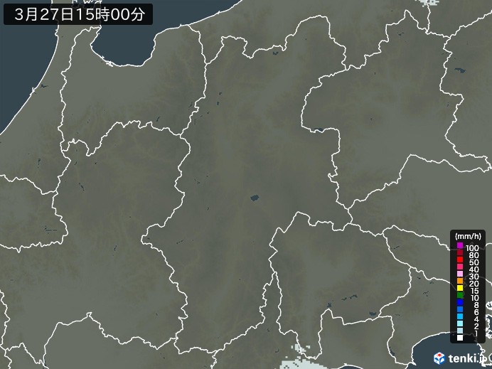 長野県の雨雲レーダー(2024年03月27日)