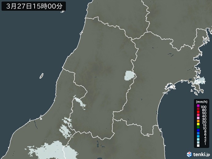 山形県の雨雲レーダー(2024年03月27日)