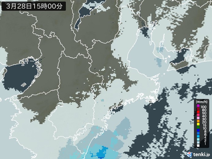 三重県の雨雲レーダー(2024年03月28日)
