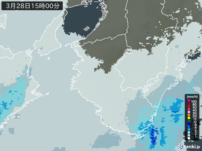 和歌山県の雨雲レーダー(2024年03月28日)