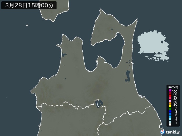 青森県の雨雲レーダー(2024年03月28日)