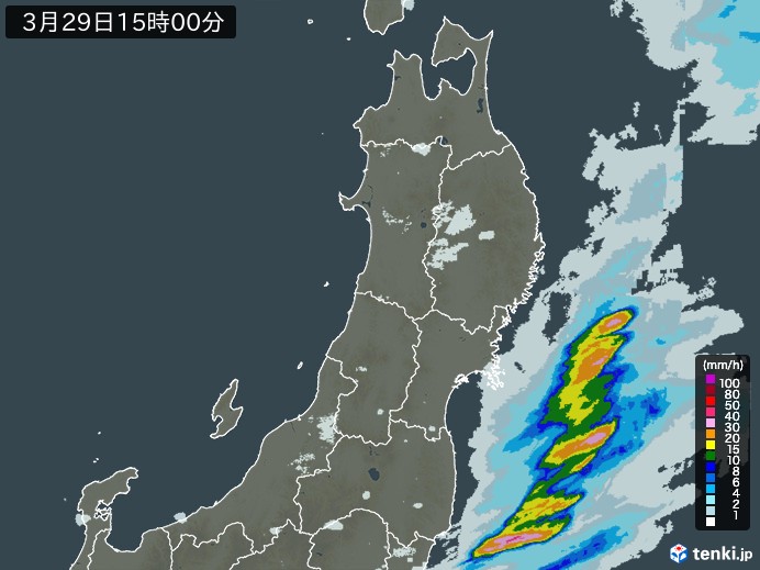 東北地方の雨雲レーダー(2024年03月29日)