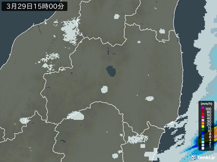 福島県の雨雲レーダー(2024年03月29日)