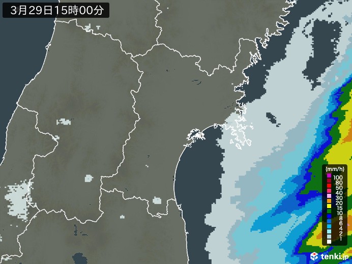宮城県の雨雲レーダー(2024年03月29日)