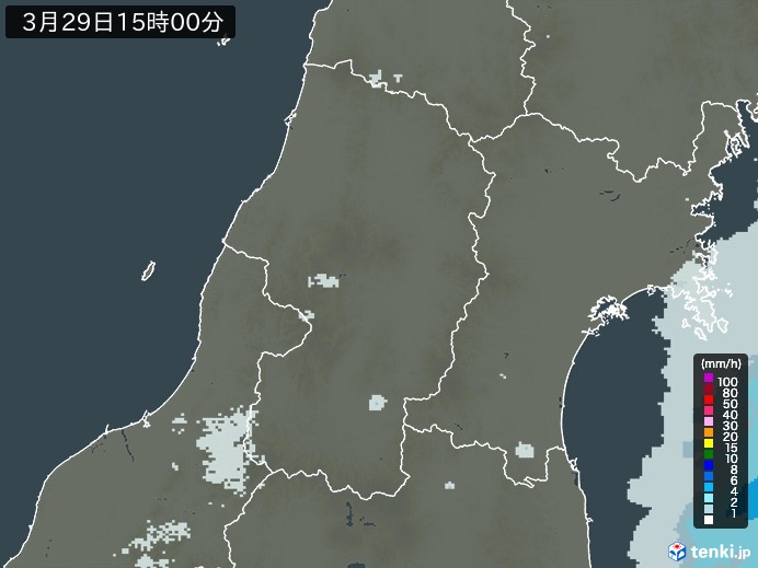 山形県の雨雲レーダー(2024年03月29日)
