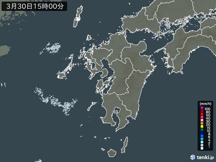 九州地方の雨雲レーダー(2024年03月30日)