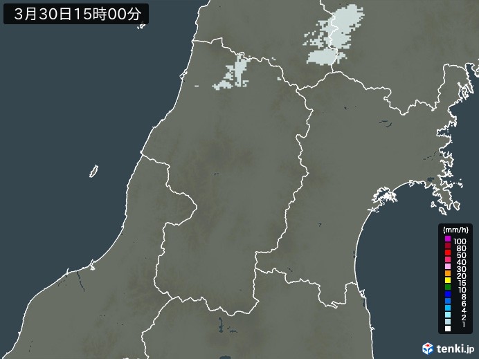 山形県の雨雲レーダー(2024年03月30日)