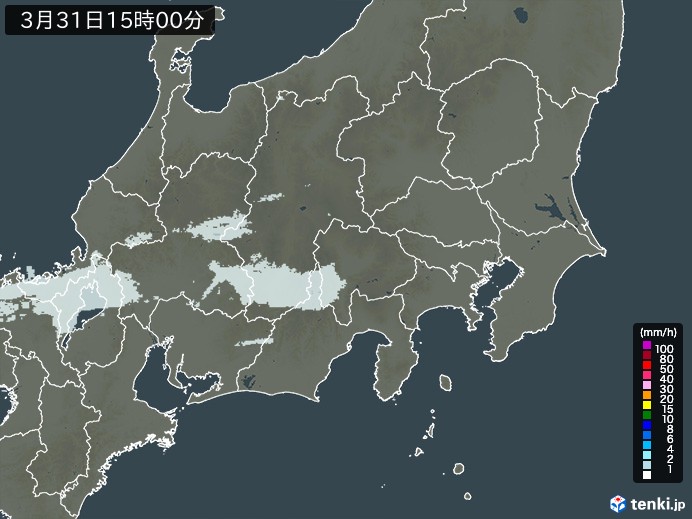 関東・甲信地方の雨雲レーダー(2024年03月31日)
