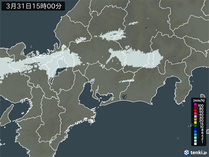 東海地方の雨雲レーダー(2024年03月31日)