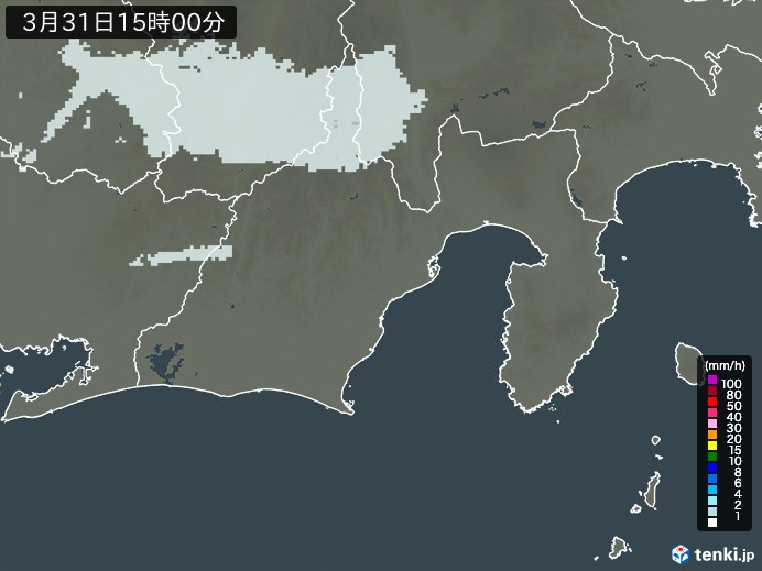静岡県の雨雲レーダー(2024年03月31日)