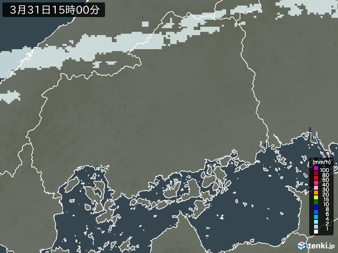 広島県の雨雲レーダー(2024年03月31日)