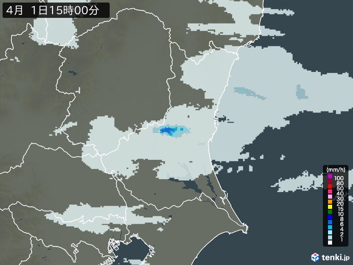 茨城県の雨雲レーダー(2024年04月01日)