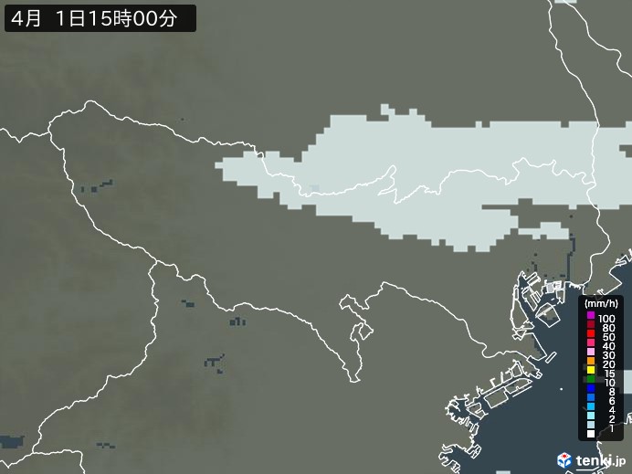 東京都の雨雲レーダー(2024年04月01日)