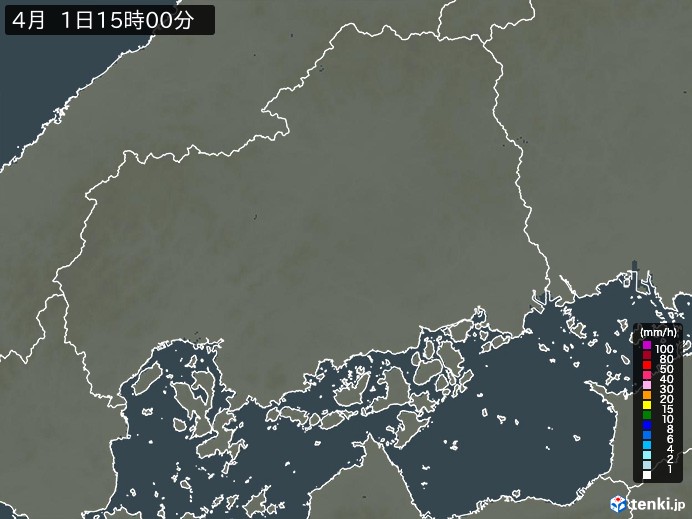 広島県の雨雲レーダー(2024年04月01日)