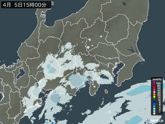 関東・甲信地方の雨雲レーダー(2024年04月05日)