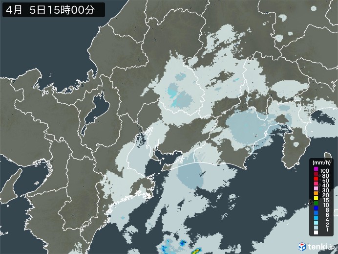 東海地方の雨雲レーダー(2024年04月05日)