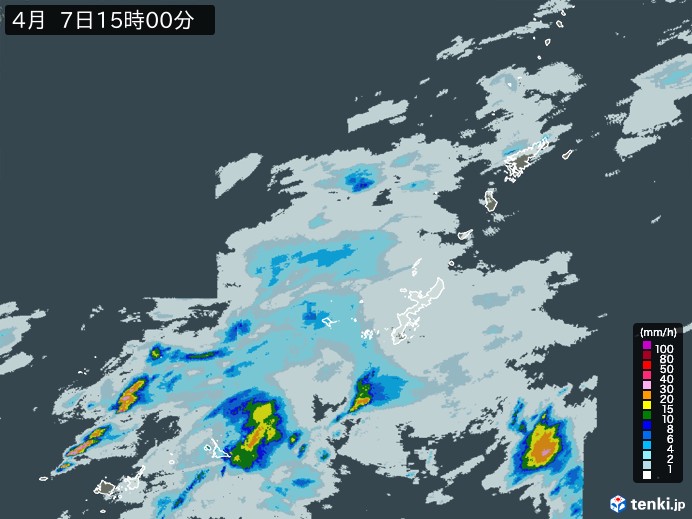 沖縄地方の雨雲レーダー(2024年04月07日)