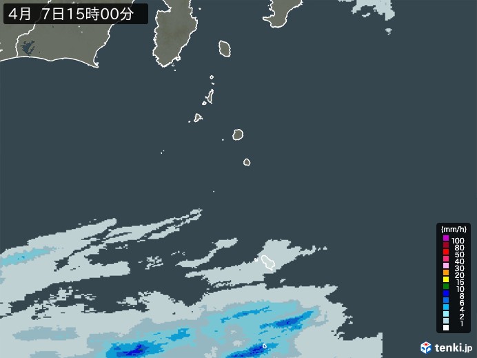 伊豆諸島(東京都)の雨雲レーダー(2024年04月07日)