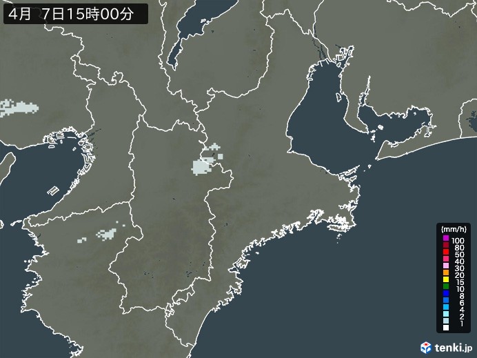 三重県の雨雲レーダー(2024年04月07日)