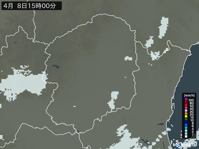 栃木県の雨雲レーダー(2024年04月08日)