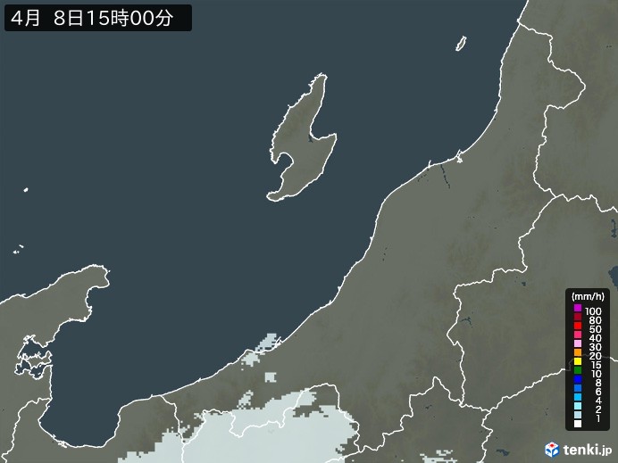 新潟県の雨雲レーダー(2024年04月08日)