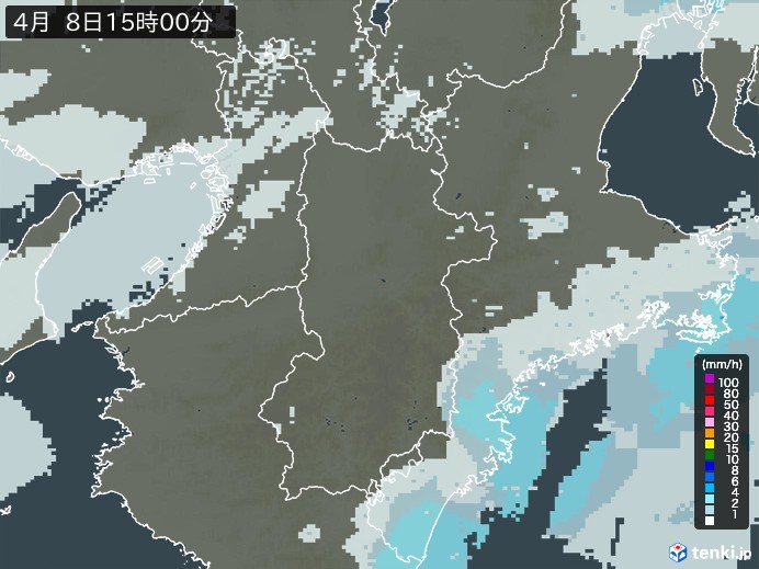 奈良県の雨雲レーダー(2024年04月08日)