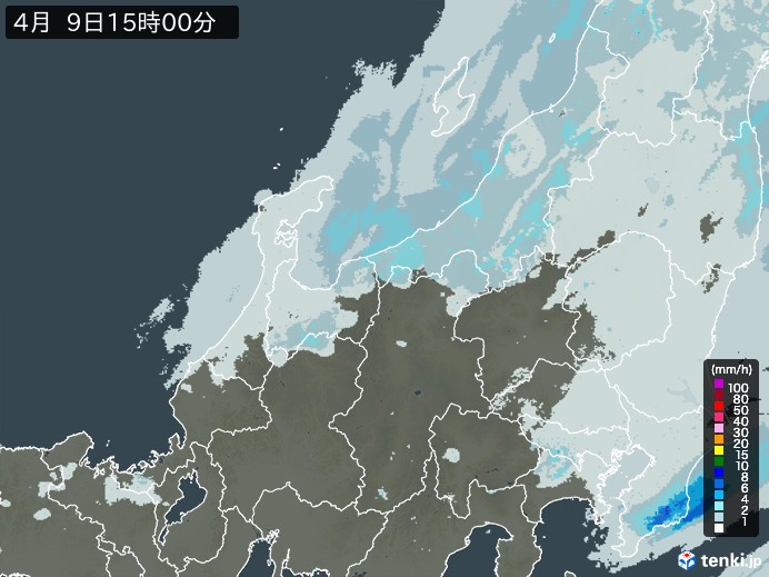 北陸地方の雨雲レーダー(2024年04月09日)