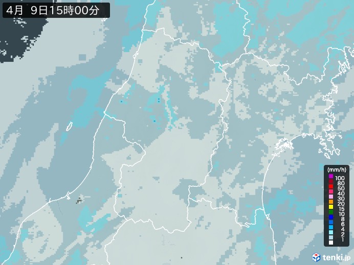 山形県の雨雲レーダー(2024年04月09日)