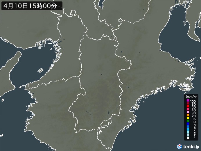 奈良県の雨雲レーダー(2024年04月10日)