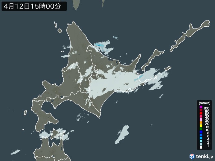 北海道地方の雨雲レーダー(2024年04月12日)