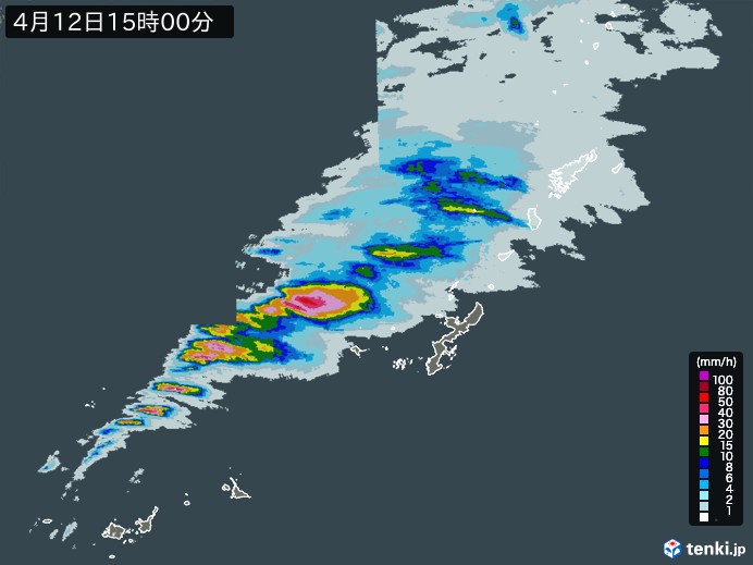 沖縄地方の雨雲レーダー(2024年04月12日)