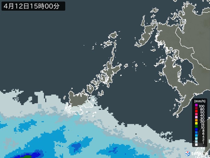 五島列島(長崎県)の雨雲レーダー(2024年04月12日)