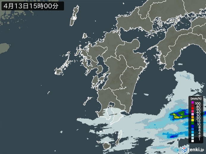 九州地方の雨雲レーダー(2024年04月13日)