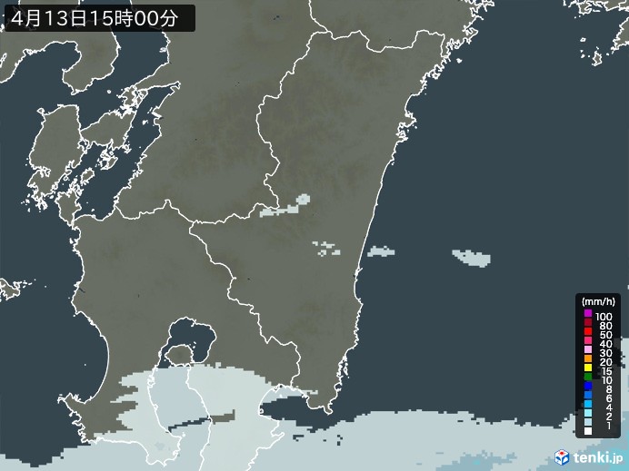宮崎県の雨雲レーダー(2024年04月13日)