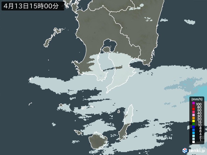 鹿児島県の雨雲レーダー(2024年04月13日)