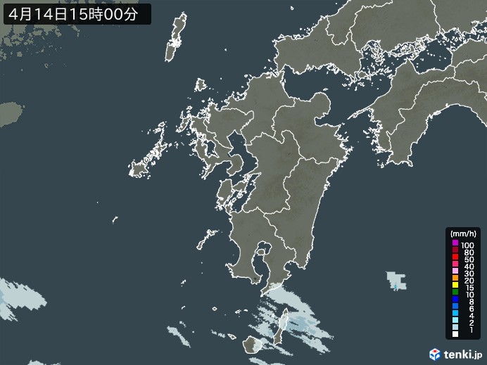 九州地方の雨雲レーダー(2024年04月14日)