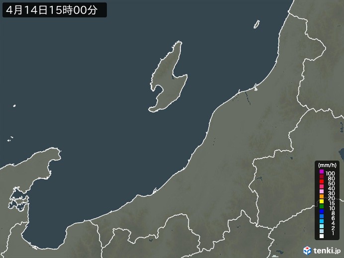 新潟県の雨雲レーダー(2024年04月14日)