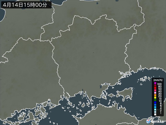 岡山県の雨雲レーダー(2024年04月14日)