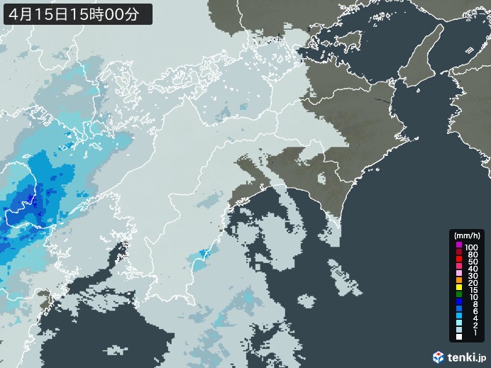 四国地方の雨雲レーダー(2024年04月15日)