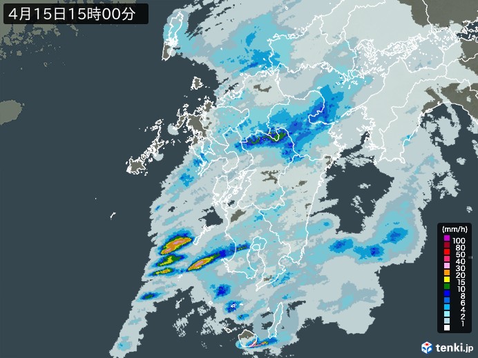 九州地方の雨雲レーダー(2024年04月15日)