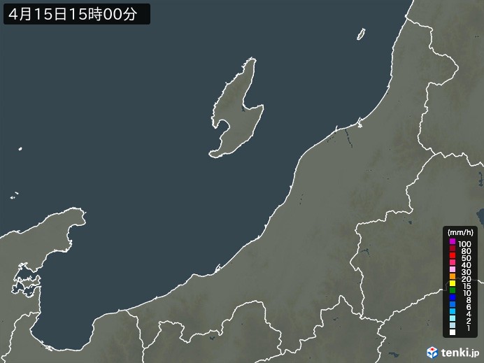 新潟県の雨雲レーダー(2024年04月15日)