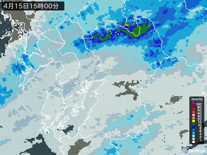 熊本県の雨雲レーダー(2024年04月15日)