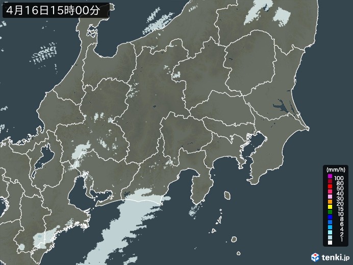 関東・甲信地方の雨雲レーダー(2024年04月16日)