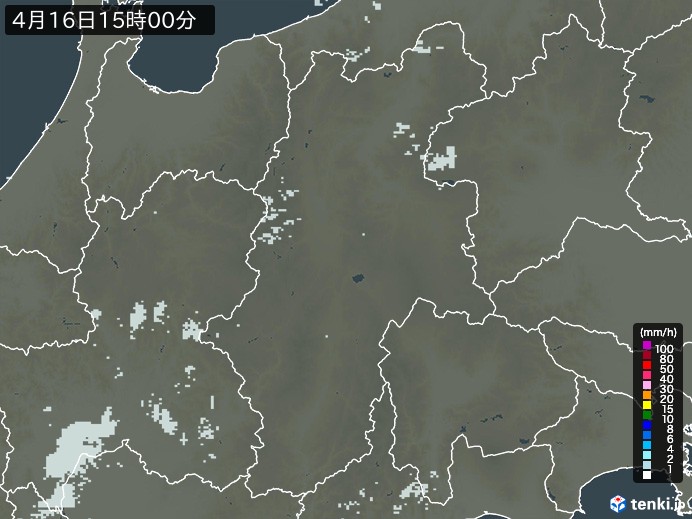 長野県の雨雲レーダー(2024年04月16日)