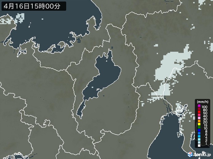 滋賀県の雨雲レーダー(2024年04月16日)